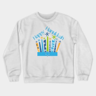 Happy Hanukkah Candles in Blue and Gold Crewneck Sweatshirt